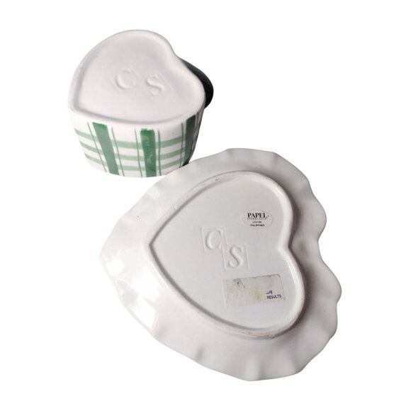 Vintage CS Papel Freelance Ceramic Plaid Heart Cup & Saucer Handpainted READ - Picture 6 of 7